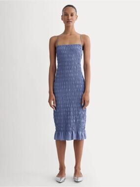 Everlane Smocked Column Square-Neck Midi Dress in Dusk Blue - Women's XS, $168